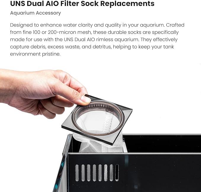 Ultum Nature Systems Filter Sock Replacement - 100 Micron Nylon Mesh AIO Aquarium Socks for Reef/Marine/Saltwater/Freshwater Fish Tanks, Aquatic Water Filtration- Nylon, 3.14x7.67” (2 Pc)