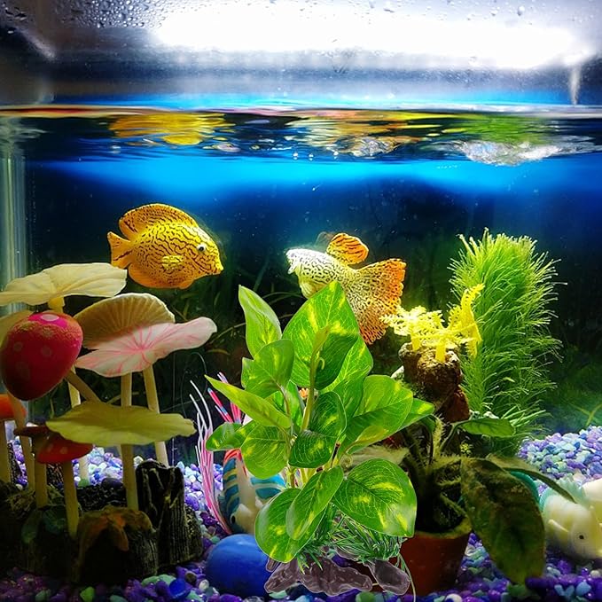 NOLITOY Aquarium Decorations Fish Tank Artificial Plastic Plants, 5.51 Inch Green Fish Tank Decorations Plants for Aquarium