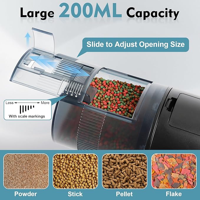 fishkeeper Automatic Fish Feeder for Aquarium: Moisture-Proof Auto Feeders Dispenser for Small Tank Turtle Betta Koi - Battery Food Feeding Timer for Flakes Pellet Vacation Weekend Day