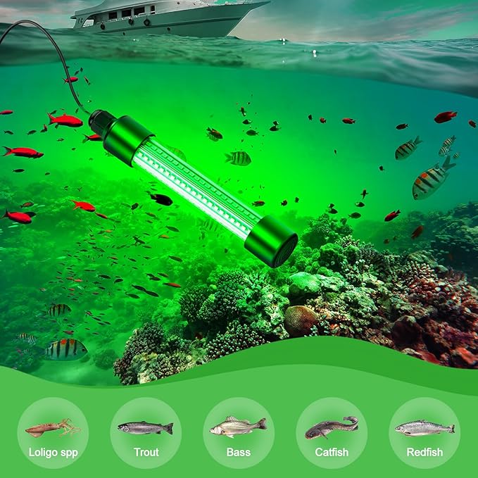 LED Underwater Fishing Light Compatible with for DeWalt 20V Battery, 1300 Lumens, Green IP68 Waterproof Aluminum Super Bright LED Submersible Fish Attractor Light for Night/Ice/Boat Fishing(TOOL ONLY)