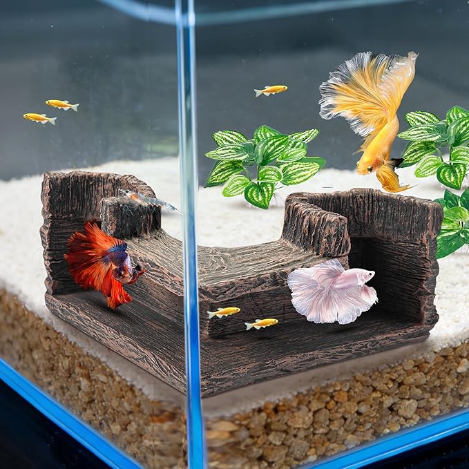CousDUoBe Aquarium Cave | 90° Corner Fish Cave Viewing Tunnels Silk Aquarium Plants，Betta Fish Tank Accessories BPA-Free Premium Resin,Fish Tank Cave for Corners (5.1” x 2.7” x 2”)