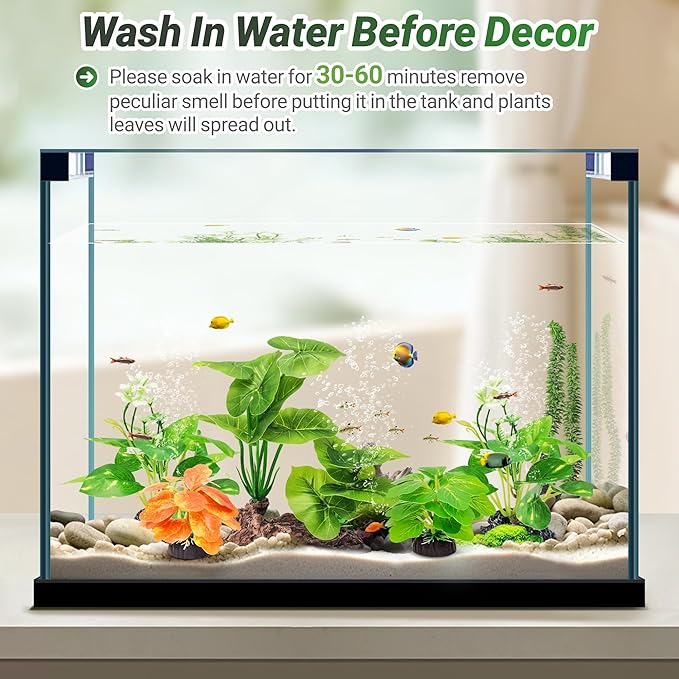 GOZILLA Fish Tank Plants, Reptile Artificial Plastic Plants, Reptile Plants for Terrarium, Aquarium Decorations Resin Pedestal Ornaments for Fish Tank Accessories Set.(5PCS/B-Set)