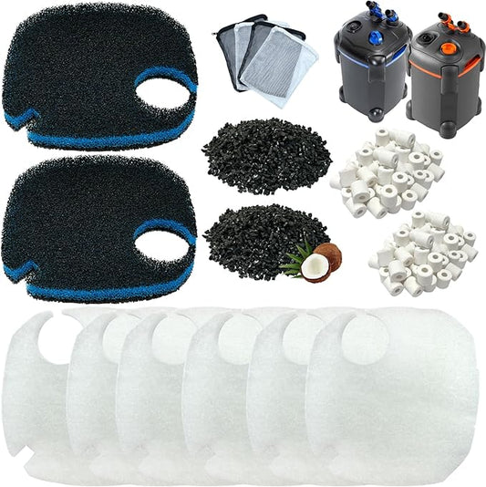 16 Pcs Fit Pondforse and AMOSIJOY 172/225/265GPH/264GPH Aquarium External Filter and Coospider-repta Aquarium Filter, 6 White Floss, 2 Coarse Filter Pads, 2 Coconut Shell Carbon, 2 Ceramic Rings&4 Bag