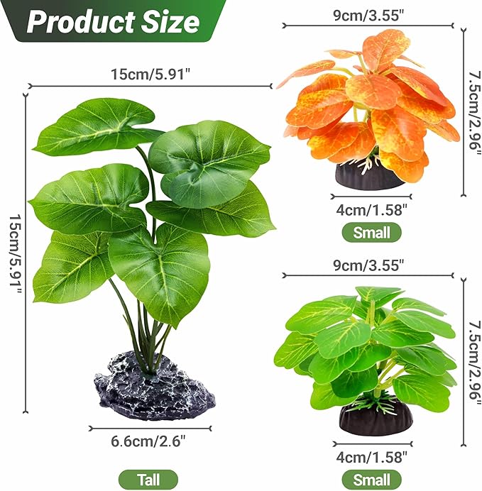 GOZILLA Fish Tank Plants, Reptile Artificial Plastic Plants, Reptile Plants for Terrarium, Aquarium Decorations Resin Pedestal Ornaments for Fish Tank Accessories Set.(4PCS/A-Set)