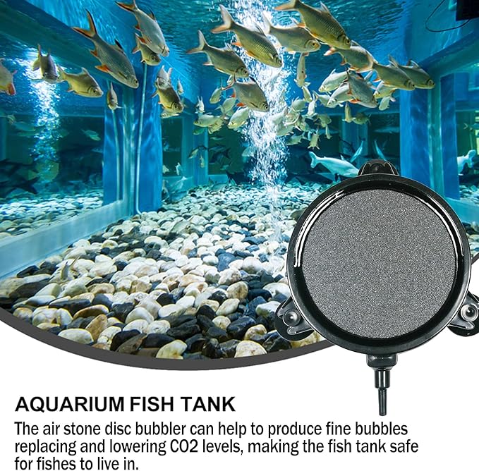 Hamiledyi 4.2 Inch Air Stone Disc Kit 6 Pieces Round Bubble Diffuser Fish Tank Bubbler with Suction Cups for Oxygenation in Fresh/Saltwater Tank, Ponds, Hydroponic as Decorative Airstone for Aquariums