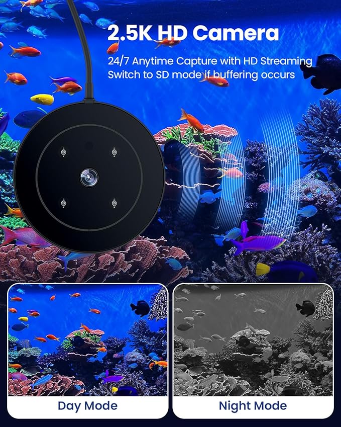 WiFi Automatic Fish Feeder for with 2.5K Camera, 2.4/5G Programmable Visual Aquarium Feeder, Smart App Control & Monitor, 230ML Fish Food Dispenser for Vacation, Saltwater, Freshwater Tanks