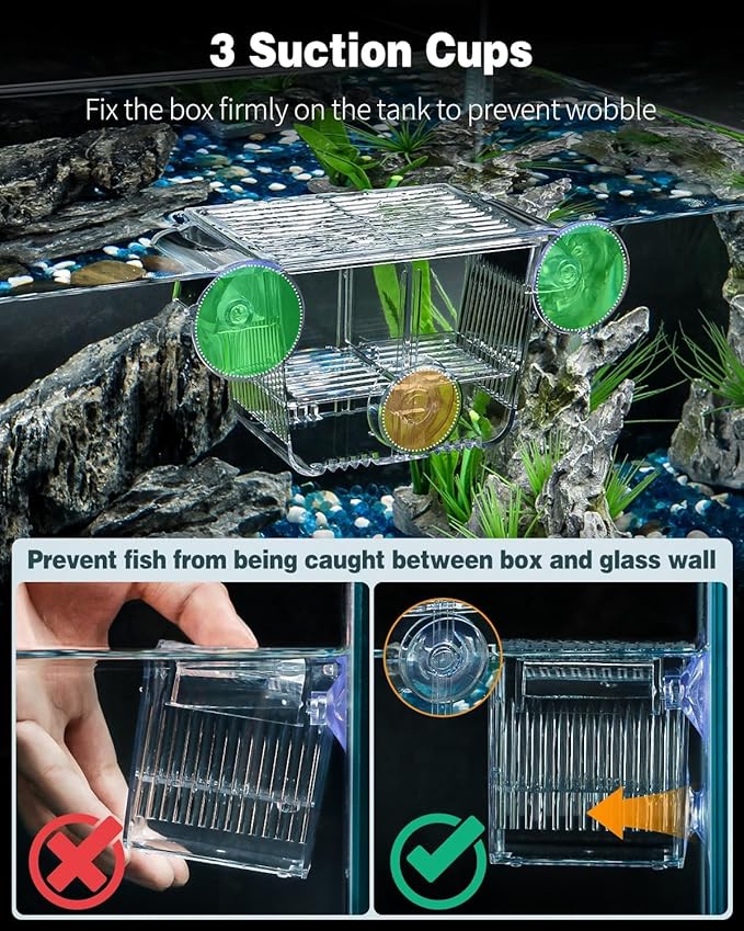 Pawfly Aquarium Breeding Box, Acrylic Fish Isolation Box with 6 Suction Cups, Aquarium Acclimation Hatchery Incubator for Baby Shrimp Betta Aggressive Fish Guppy (Small)