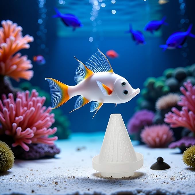 White 7cm Cone Shape Aquarium Red Worm Fish Feeder with Suction Height Professional, Automatic Feeders, Fish and Aquatic Pets