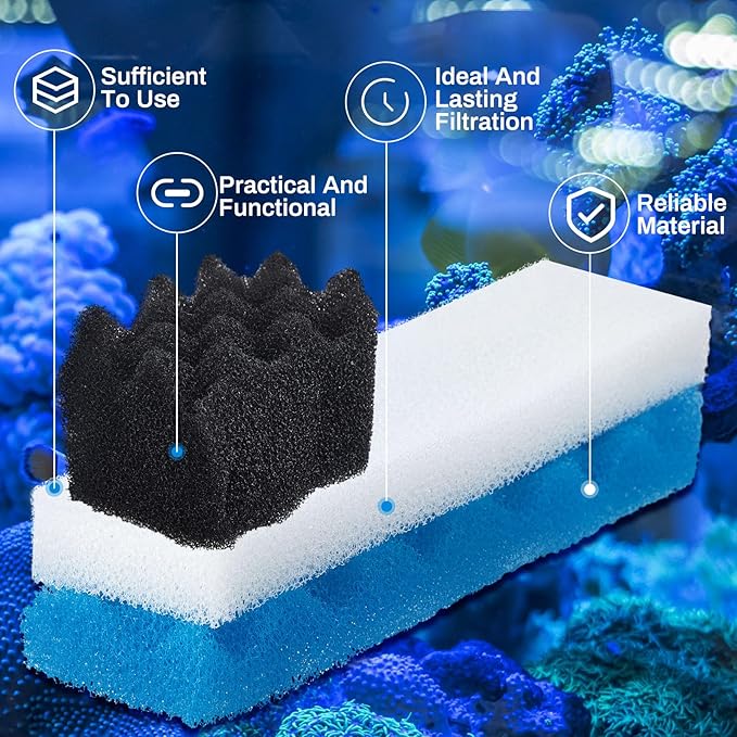 Threlaco 18 Pcs Bio Sponge Set Compatible with Fluval 406/407 Aquarium Filters Compatible with Aquarium Filters Including Blue White Black Bio Sponge for Replacement Filter Media Kit