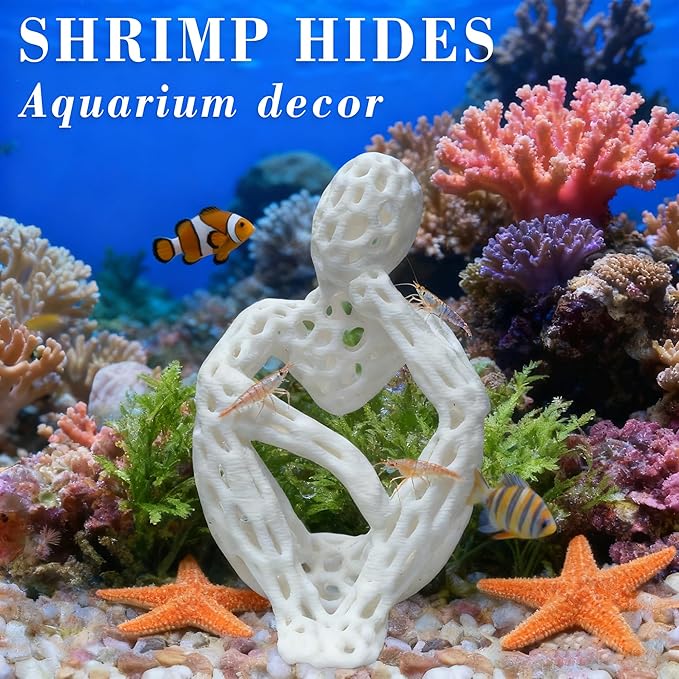 LIYAOLI Shrimp Hide Cave for Aquarium Sculpture Decor- Modern Shrimp Hiding Spots for Tank,3D Printed White Fish Tank Accessories Decorations, Safe Shelter for Shrimps/Betta/Turtles (White)