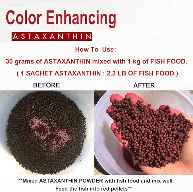 HULX Astaxanthin Red Color Enhancing Powder All Type Fishes Tropical Fish Goldfish KOI Baby Fry Fish Guppy Betta Small Fish Use Mix Fish Food Granular Flake Sinking Floating Pellets 0.06 Lb. (30 g.)