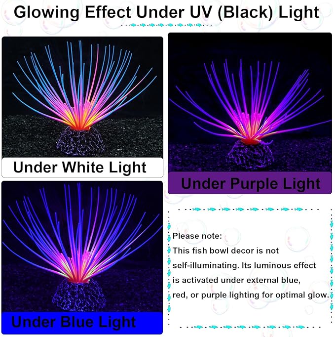 Silicone Glowing Effect Fish Tank Decorations for Aquarium, Artificial Soft Anemone Coral Plants Ornaments for Aquarium Decor Landscape, Glow in Dark Fish Tank Accessories Decorations(Rainbow)