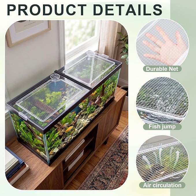 Sieral 2 Pcs Clear Aquarium Canopy and Embedded Network Set with 30 Top Cover Clips Polycarbonate 22.56 x 16.22 x 0.2 Inches for 75/90/110 Gallon Fish Tank Lids with Center Brace Aquariums Cover