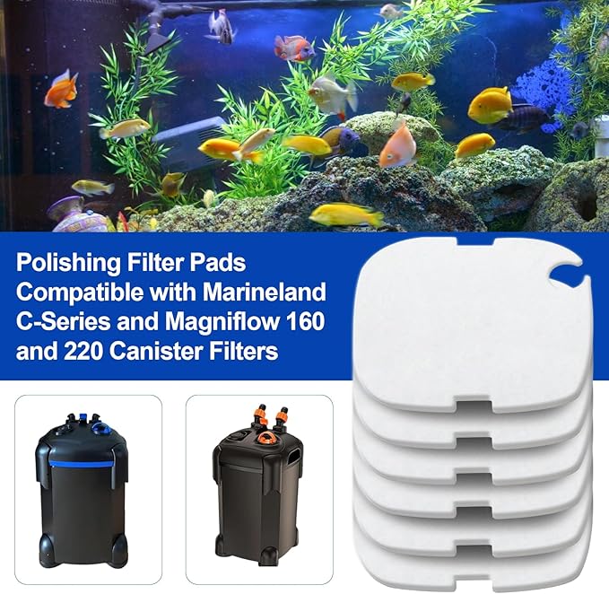 Rite Size S Canister Aquarium Polishing Filter Pads Fits for MarineLand C-Series and Magniflow'160 & 220 Canister Filters, Aquarium Filter Media Screens Out Fine Particulates -6 Pcs