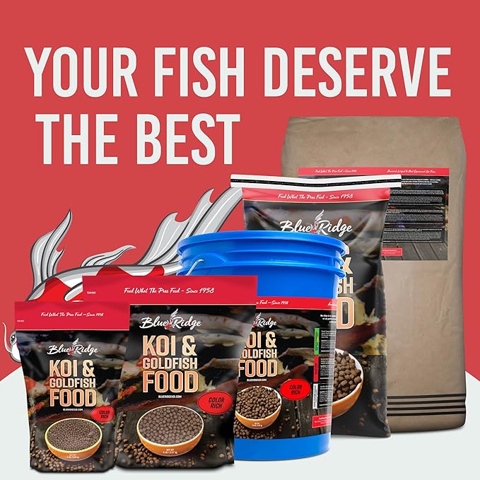 Blue Ridge Koi Fish Food 5lb - Koi Food Color Growth Formula, Goldfish Food, Premium Fish Food for Ponds, Ponds Fish Food, Floating Pond Pellets