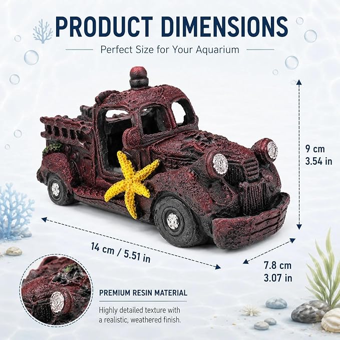 LOGOFUN Aquarium Wreck Car Decoration Simulation Wreck Car Model Resin Wrecks Cars for Fish Tank Aquarium Micro Landscape Decoration