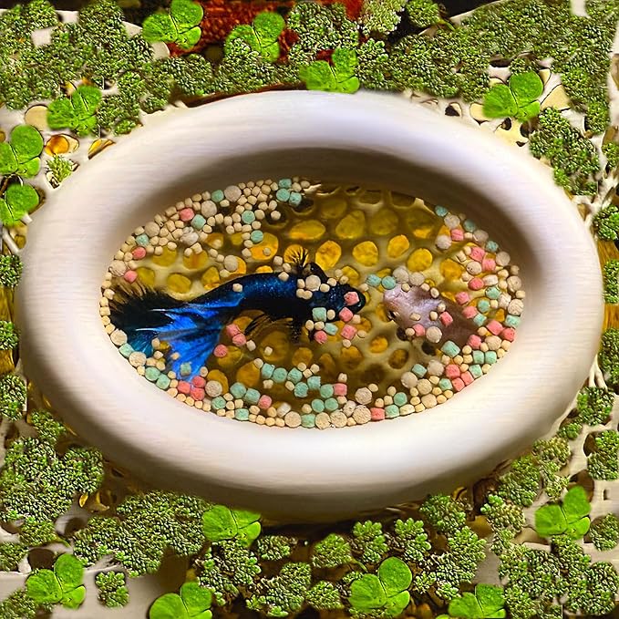 Aquarium Floating Betta Fish Log, Hide Tunnel and Hammock Toy, Small Fish Or Shrimp Hide Resting Cave, Floating Feeder, Feeding Ring, Tank Accessories Decoration (Wood Color)