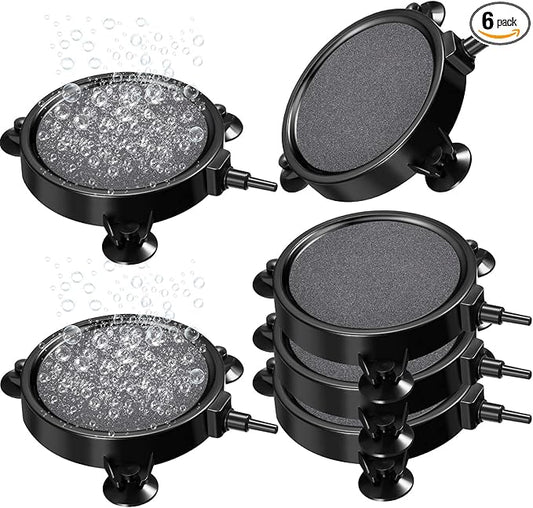 6 Pieces 4 Inch Air Stone Disc Bubble Diffuser Release Tool Fish Tank Bubble for Air Pumps Aquarium Fish Tank Hydroponics Air Pump Dwc Hydroponic Systems and Circulation (Black with Gray)