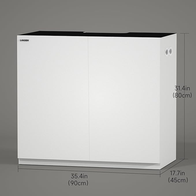 LANDEN Aquarium Wooden Stand and Cabinet for up to 44 Gal Tank, Fish Reptile Sea Salt WaterTank Stand, Nano Foam Leveling Mat Included, W35.5xD17.7xH31.5 in, Wooden Matte White Painted(Stand Only)