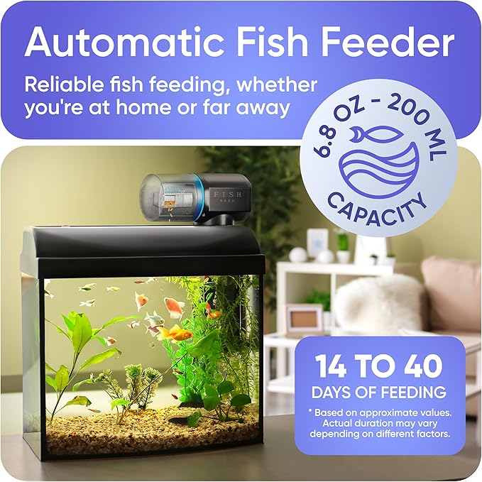 FISHNOSH Automatic Fish Feeder for Aquarium - New Generation 2026, Auto Food Dispenser with Timer for Small Tank, Big Aquariums & Pond, Model-ML