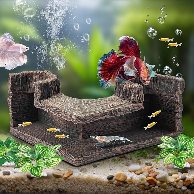 CousDUoBe Aquarium Cave | 90° Corner Fish Cave Viewing Tunnels Silk Aquarium Plants，Betta Fish Tank Accessories BPA-Free Premium Resin,Fish Tank Cave for Corners (5.1” x 2.7” x 2”)