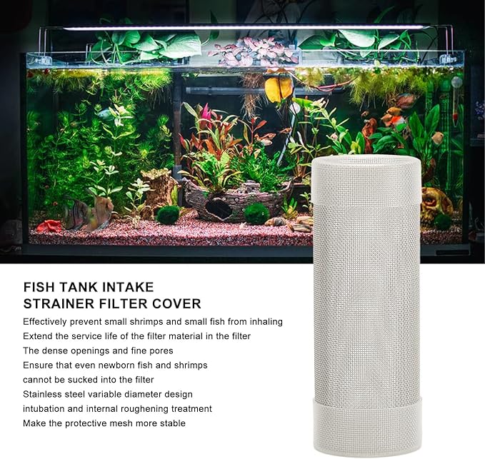 Aquarium Intake Filter Mesh, Stainless Steel Intake Strainer Strainer Filter Cover, Aquarium Mesh Intubation for Fish Shrimps(L)