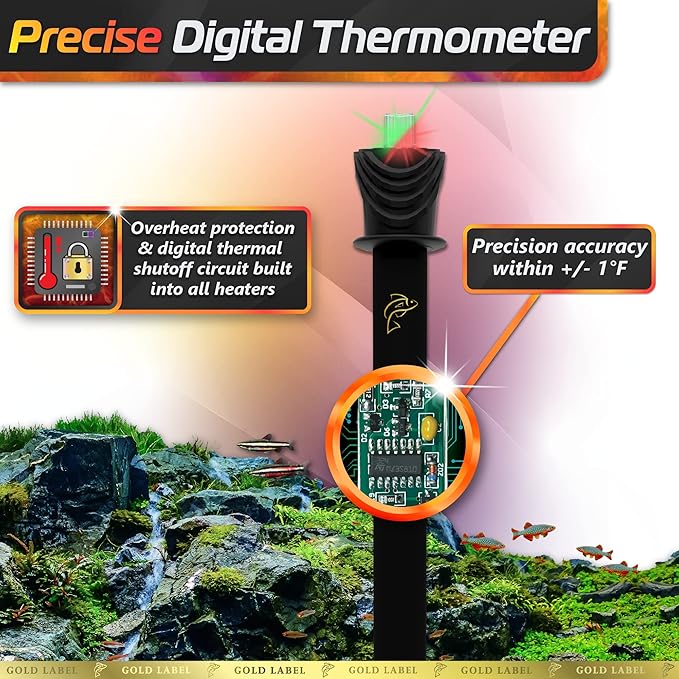 Premium Polymer Aquarium Heater with Advanced LED Temperature Control System - for Fresh & Saltwater Aquariums (150 Watts / 25-50 Gallons)