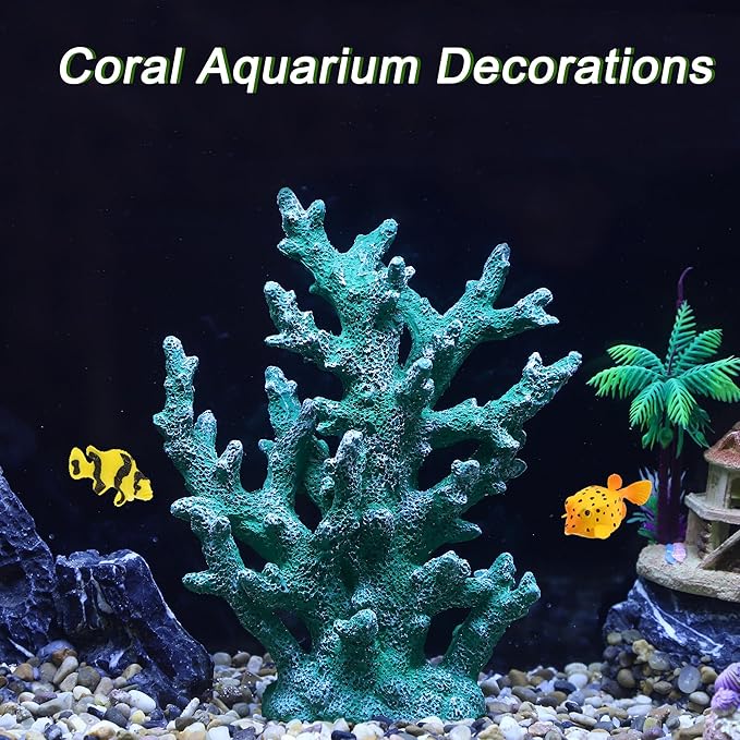 Artificial Coral Decor for Aquarium, Resin Ornaments and Statue Home Decor, 7.48"x2.36"x9.45", Green