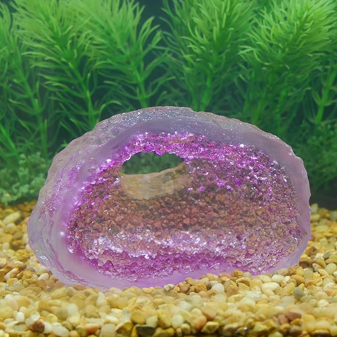 Penn-Plax Deco-Replicas Crystal Cave Aquarium Decor - Crystal Ornament with Hiding Space - Ideal for Territorial Fish - Durable Resin for Fresh & Saltwater Tanks - Amethyst Purple, 3.9 x 2.8 x 4.2 in
