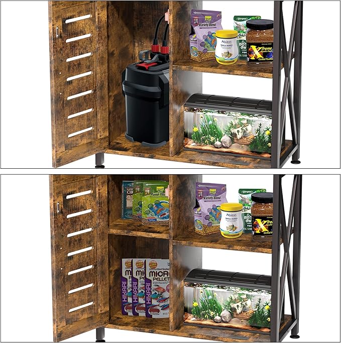 Herture 20-29 Gallon Fish Tank Stand, Aquarium Stand with Cabinet Accessories Storage, Heavy Duty Metal Frame, 31.49" L*15.74" W Tabletop, 330LBS Capacity, Rustic Brown PG07YGN