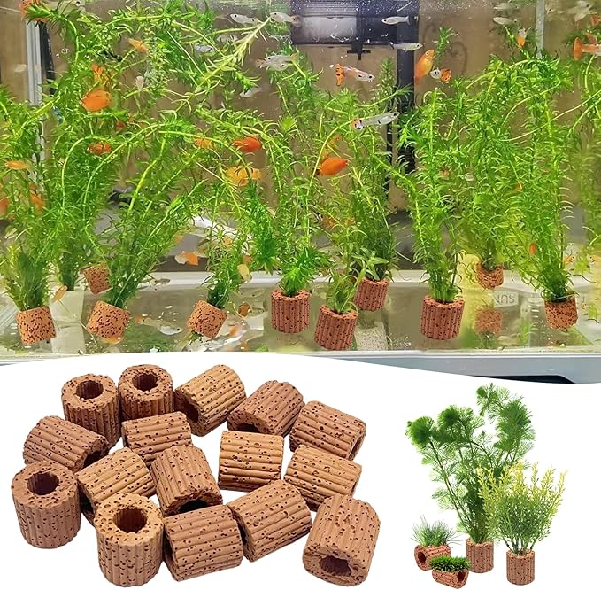 Rainmae 16 Pcs Aquatic Water Plant Fixed Rings, Water Plants Cultivation Fixed Ring Aquatic Water Plant Fixed Ring Ceramic Plant Pot, Landscape Ceramic Pottery Gravity Ring for Fish Tank Accessories