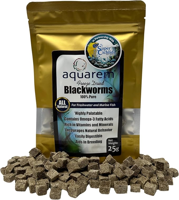 Freeze Dried California Blackworms - All Natural - (100+ Cubes) - Perfect for Marine & Tropical Aquariums - High Protein, No Preservatives - Ideal Live Blackworms Alternative Fish Food (25 Grams)