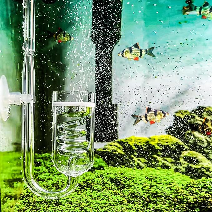 CO2 Diffuser Aquarium Glass Spiral CO2 Atomizer Diffuser Bubble Counter Check with Suction Cup for Aquarium Planted Fish Tank Supply Accessories