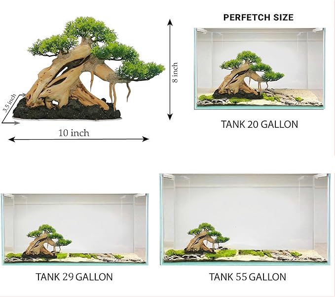Bonsai Driftwood Aquarium Tree on Lava Rocks for Aquarium Decor Fish Tank Decorations (8in H x 10in L x 5in W) Handcrafted Natural Fish Tank Decor, Balances pH,Tds