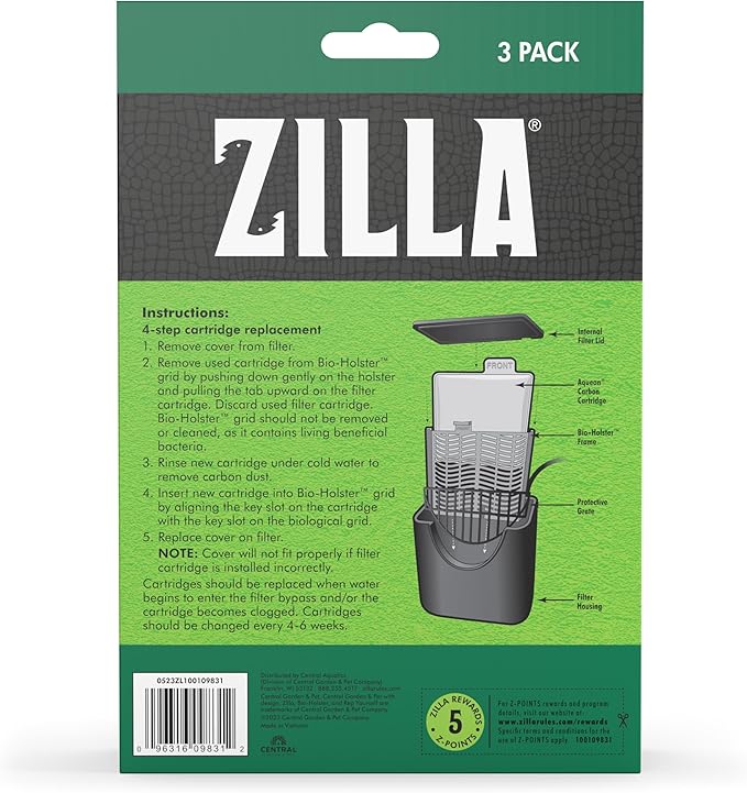 Zilla Reptile Pet Terrarium Water Filter Replacement Cartridge, Large,3 Count (Pack of 2)