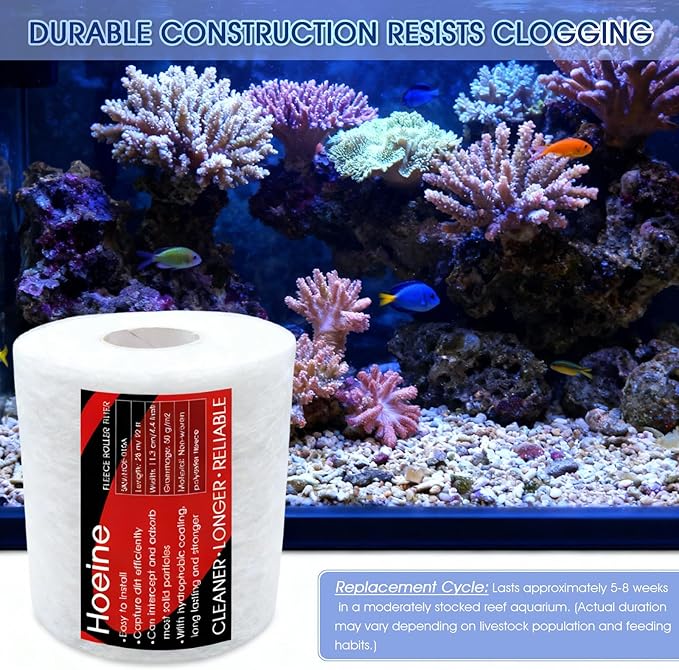 Replacement Fleece Roll for Red Sea 500 Series Filter Systems, 92ft Quick-Change Dense Filter Media, Crystal Clear Aquarium Filtration (2 Packs)