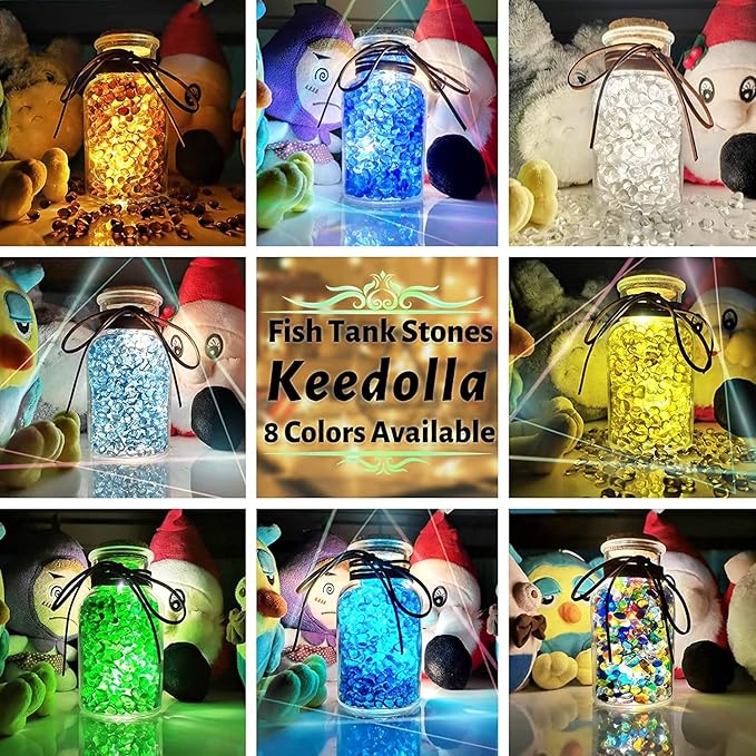 Keedolla 3 LB Glass Fish Tank Gravel Aquarium Fish Tank Stones, Betta Fish Bowl Rocks Gems Marbles Pebbles Gravel for Aquarium, Fish Tank, Vase Fillers, Succulent Plants Decor - Rainbow