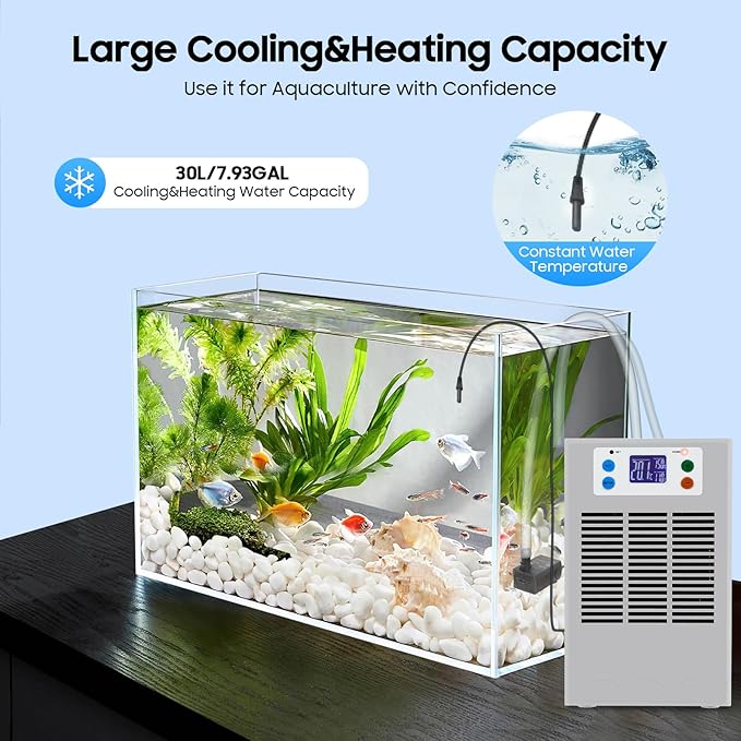 Aquarium Chiller 8Gal, Small Water Chiller for Aquarium 100W Fish Tank Chiller with Intelligent Controller, Aquarium Cooler for Axolotl Shrimp Coral Reef Tank Jellyfish