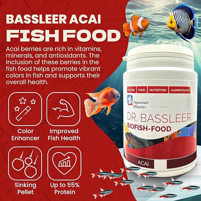 Dr. Bassleer Biofish Food ACAI – X-Lrg Granules (170 g) | Premium Aquarium Fish Food with Acai Superfruit, Omega-3 & Antioxidants | Scientifically Balanced Nutrition for Color, Vitality & Health