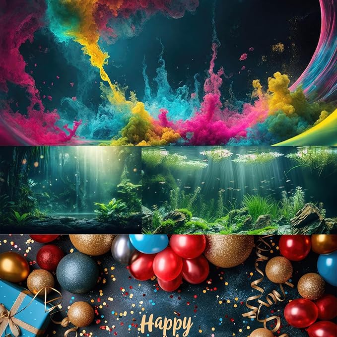 Fantasy Mushrooms Landscape Aquarium Background Tranquil Stream Cloudy Sky Terrarium Background Lush Green Tropical Plants Trees Fish Tank Backdrop Decoration Tank Background Poster 48x24in