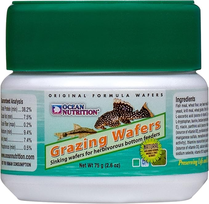 Ocean Nutrition Algae Wafers, Tropical Fish Food, Pleco Wafers, Algae Wafers for Bottom Feeders, Nutritionally Balanced Vegetarian Fish Food for Herbivorous Bottom Feeders, 2.6 oz (75 g)