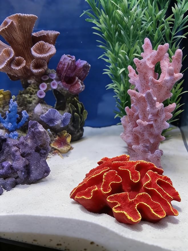 Aquarium Coral Decor, 5.9 Inch Lifelike Resin Coral Ornament for Fish Tank, Safe Decoration for Aquascaping, Red