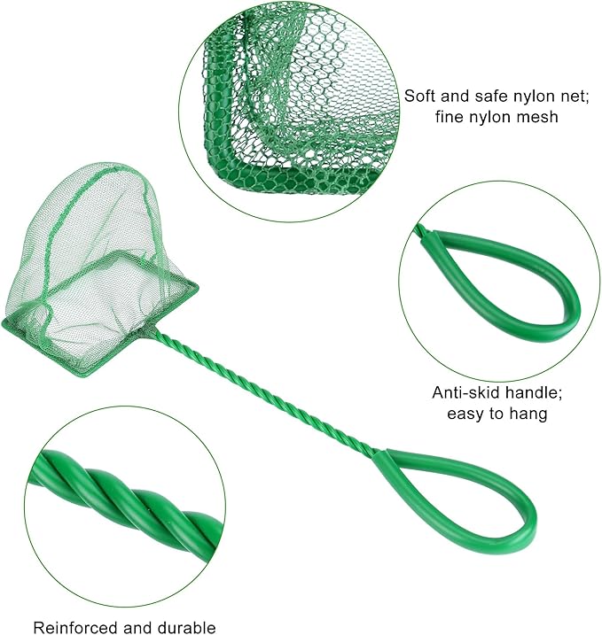 Mogoko 2 Pack Aquarium Net Fish Net, Small Net, Multi-Size Fine Mesh Aquarium Net with Long Plastic Handle for Fish Tank