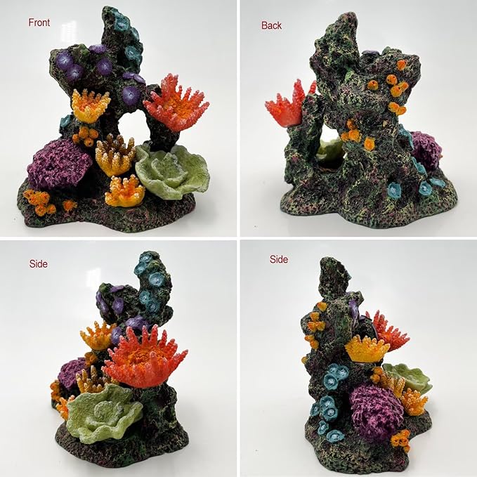 S-Lifeeling Charming Resin Coral Reef Ornament - Realistic Aquarium Decor Gift for Fish & Shrimp Hideaway, Suitable for Freshwater & Saltwater Tanks (6.1 x 4.1 x 6.1 inches)