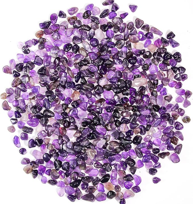 Crystal Chips Stone Pebbles 1 Lb/465g Natural Quartz Stones Aquarium Gravel Sea Glass Rock Sand for Crafts, Vases Filler, Succulent Plants, Aquarium Gravel Rocks, Fish Tank (Purple, One-Size)