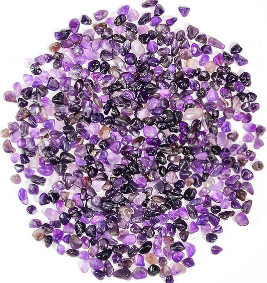 Crystal Chips Stone Pebbles 1 Lb/465g Natural Quartz Stones Aquarium Gravel Sea Glass Rock Sand for Crafts, Vases Filler, Succulent Plants, Aquarium Gravel Rocks, Fish Tank (Purple, One-Size)