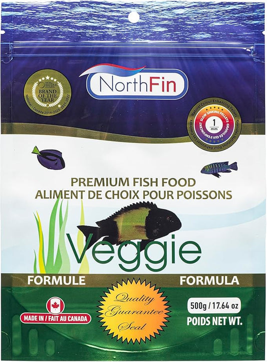 Northfin Veggie Fish Food Formula – Slow Sinking Pellets for Herbivorous Fish (1mm, 500g) | Premium Organic Kelp-Based Diet with Spirulina & Astaxanthin for Enhanced Color & Digestive Health