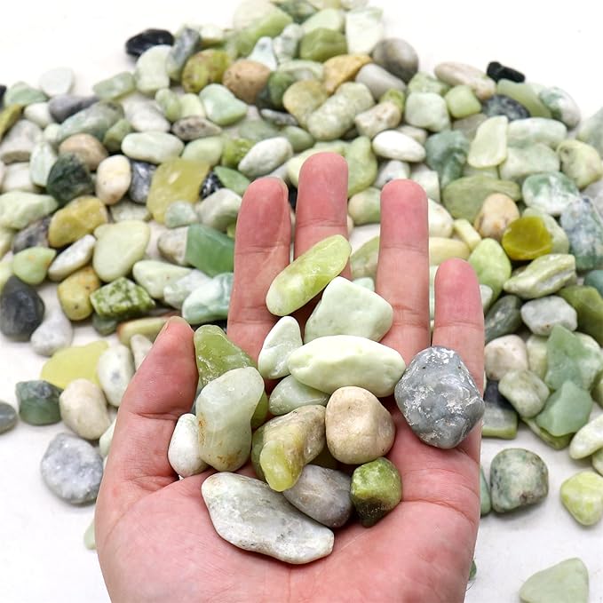 Rocks for Plants. Green Jade Polished Decorative Pebbles. 0.5 to 1 Inch 18 lbs. for Garden, Landscaping, Indoor, Vase fillers, Crafting, Succulents, pots, Plants