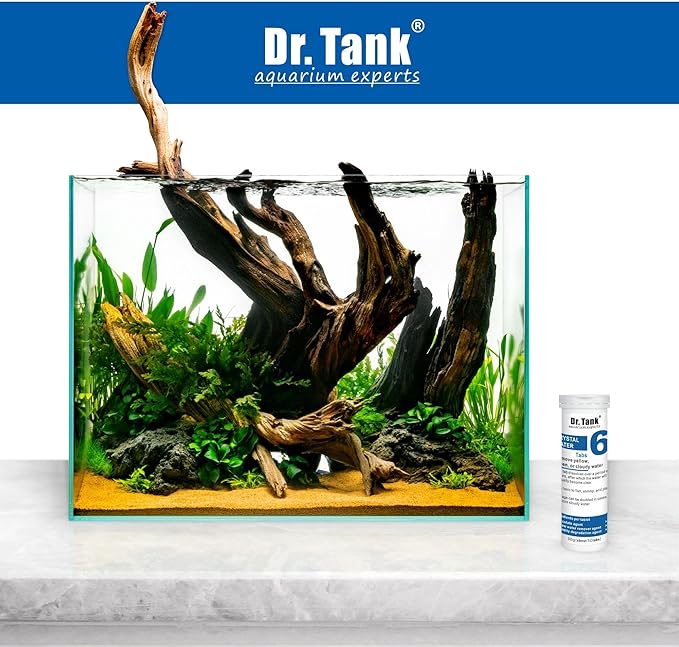 Dr. Tank #6 Crystal Water - Freshwater Aquarium Water Clarifier - Clears Cloudy Water & Debris - Safe for Fish, Shrimp, & Live Aquatic Plants - 50 Tablets