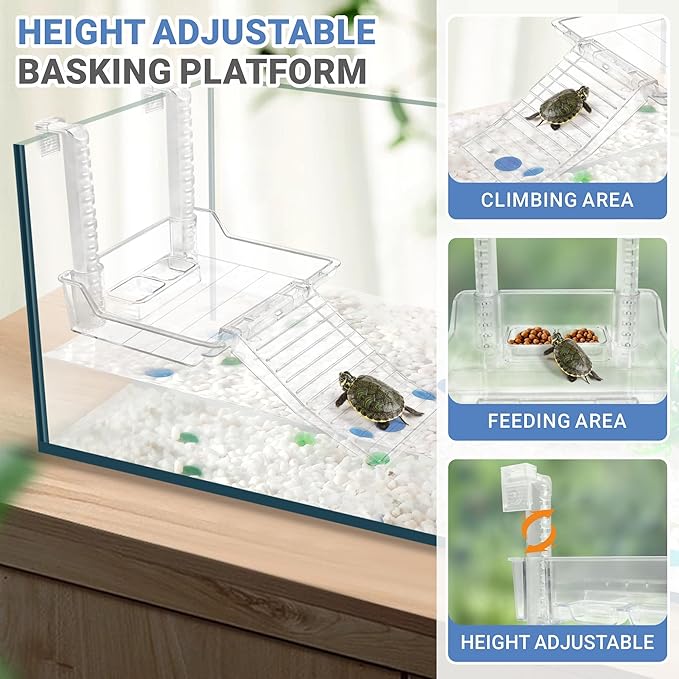 GOZILLA Aquatic Turtle Tank+Lamp+Filter Kit, Upgrade PC Turtle Tank Starter Kit with Adjustable 360°Lamp & Filter,Reptile Habitat Lid,Hanging Platform for Small Reptiles.(15.75×7.9×9''/White)